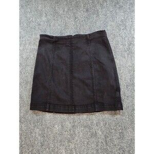 Free People Black Jean Mini Skirt Womens 12 High Rise A-Line Casual Festival